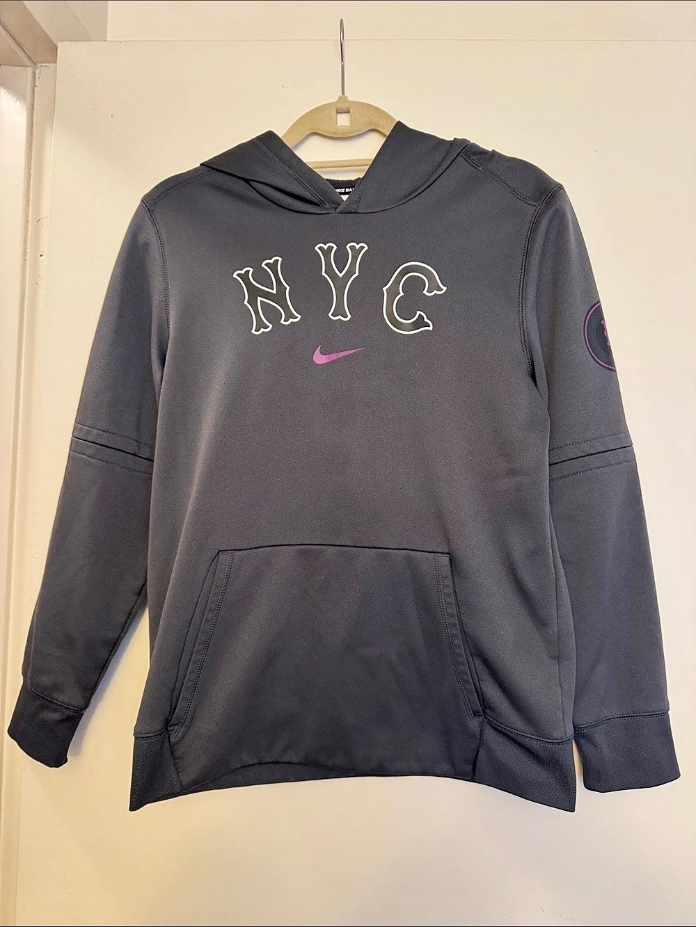 Nike Baseball Therma-Fit NY Mets City Connects Hoodie Black & Pink Size youth La